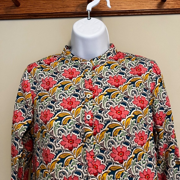 Floral Shirt with Henley Collar and Roll-up Sleeve Tab - Picture 8 of 13